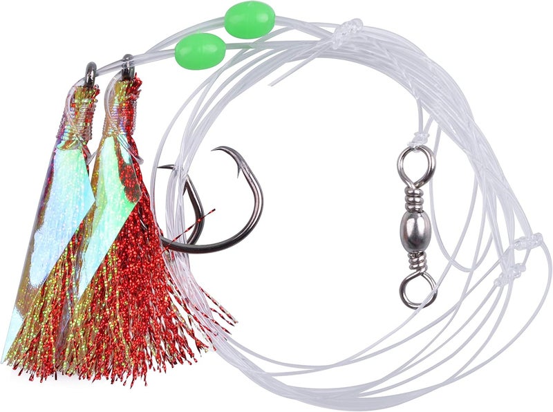 Shaddock Fishing 15Packs Fishing Bait Rigs Set Saltwater Fishing Rigs with Sharp Hooks, Fish Skin, Barrel Swivel and Glow Beads Bottom Fishing Rigs for Freshwater Flounder Sea Bass Halibut - Image 1